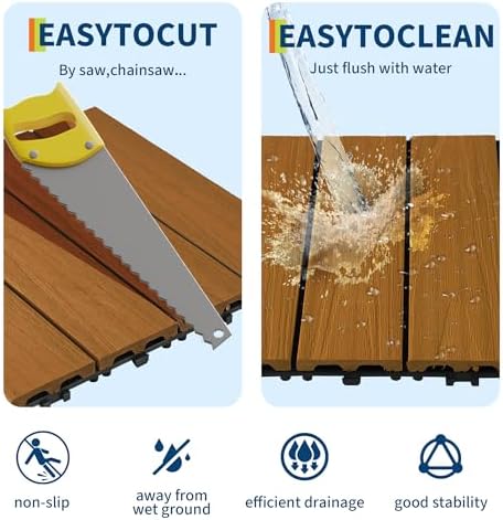 9Pack 12" x 12" Interlocking Composite Deck Tiles, Waterproof Composite Wood - Image 4