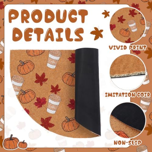 Tinideya Fall Doormat Semicircle Welcome Doormat Brown Orange 27.56'' - Image 3