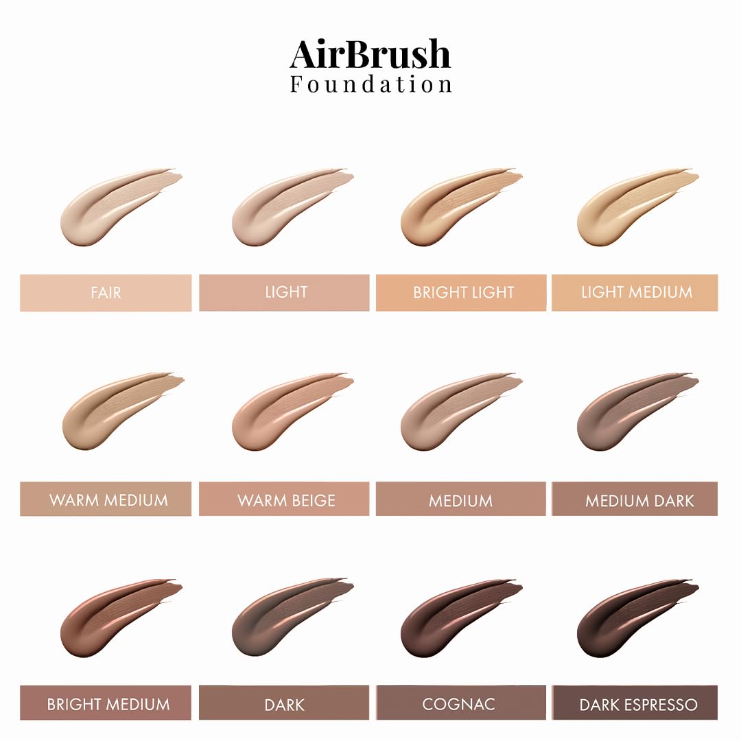 MagicMinerals AirBrush Foundation by Jerome Alexander – 2pc Set with Airbrush Foundation and Kabuki Brush - Spray Makeup with Anti-aging Ingredients for Smooth Radiant Skin - Dark