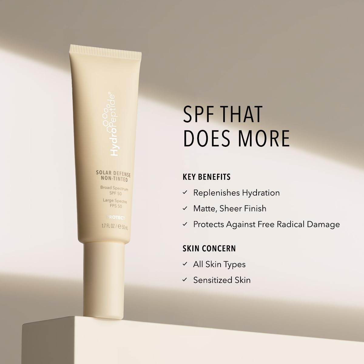 HydroPeptide Solar Defense Face Sunscreen, SPF 50 Broad Spectrum, Non-Tinted, Moisturizer & Antioxidant Rich, 1.7 Ounce