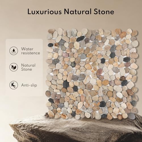 Lovdeco Pebble Tiles for Shower and Bathroom Floor, Tumbled Mix River Rock - Image 5