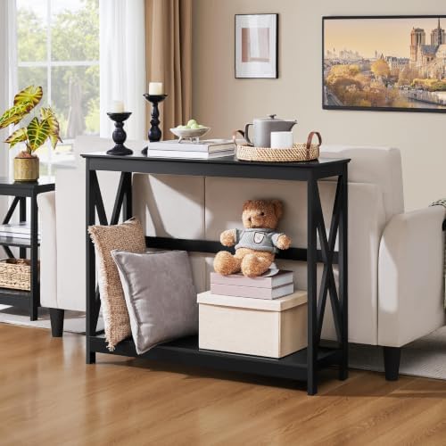 Yaheetech Narrow Black Entryway Console Table, 2-Tier X-Frame Storage Shelf - Image 2