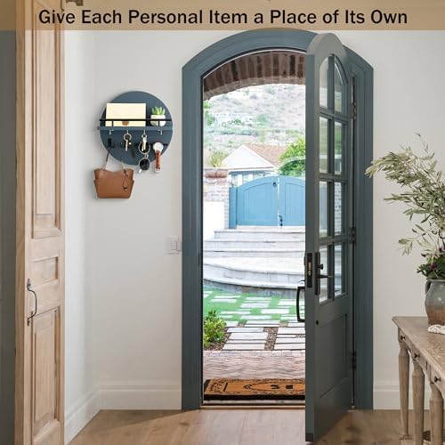 Key Holder Wall Mount with Shelf and Hooks, Mail Organizer - Image 2