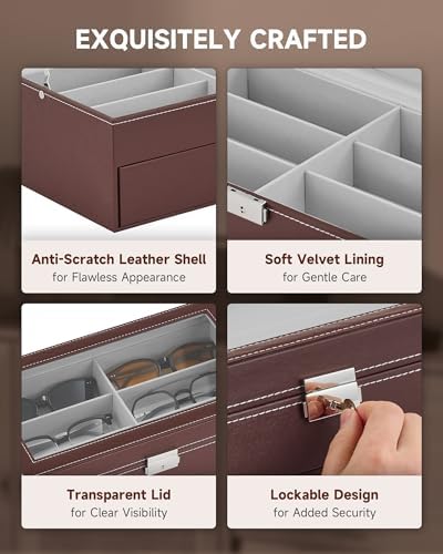 CO-Z Sunglasses Organizer with 12 Slots, Leather Eyeglasses Storage Box - Image 4
