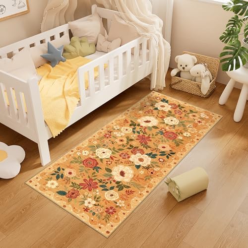 DUKINO 2x5 Runner Rug, Floral Washable Rug - Image 4