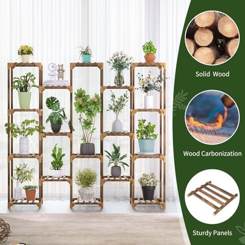Uneedem Plant Stand Indoor Outdoor, 17 Tiered Plant Shelf Wood Plant Rack - Image 5
