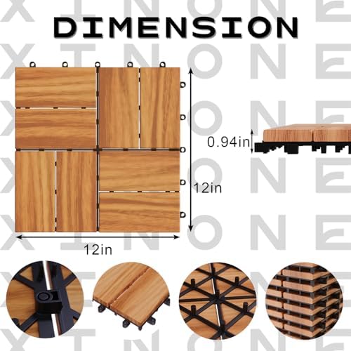 Acacia Wood Deck Tiles, Backyard & Poolside, Waterproof Outdoor Wood Flooring - Image 2