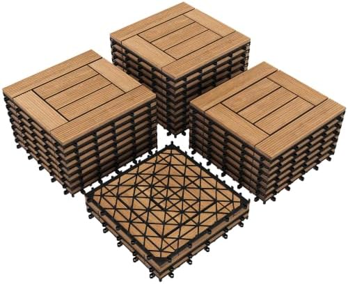 Topeakmart 27PCS Interlocking Deck Tiles 12x12 Patio Flooring, Natural Wood by Topeakmart