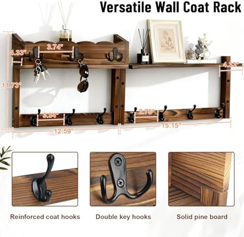 28-Inch Wood Wall Mounted Coat Rack - Image 2