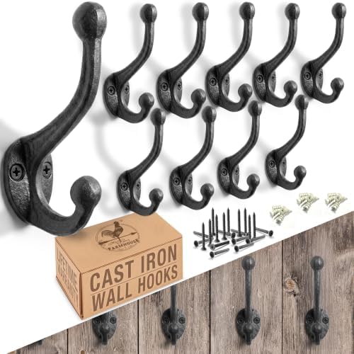 My Fancy Farmhouse Rustic Cast Iron Coat Hooks Wall Mounted Farmhouse by MyFancyFarmhouse