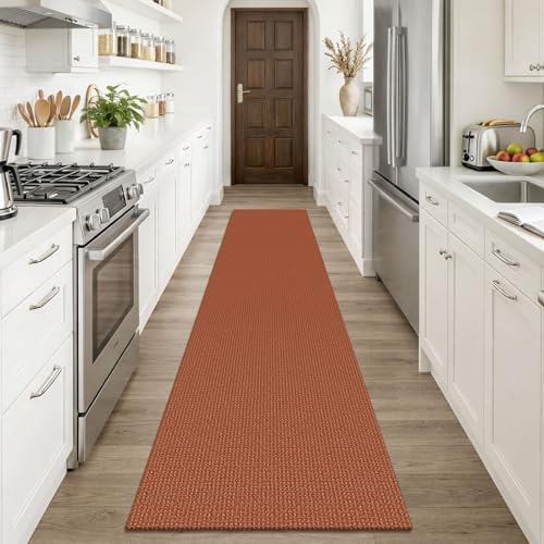 KOZYFLY Orange Runners Rugs for Hallway 2x10, Washable Runner Rug, Woven Non - Image 2