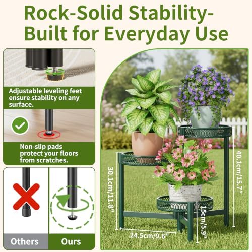 Plant Stand Indoor Outdoor, 3 Tier Corner Metal Flower Display Holder Shelf - Image 3