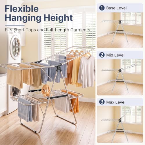 Stainless Steel 2-Tier Foldable Clothes Drying Rack, 57 Inches Max Height - Image 3