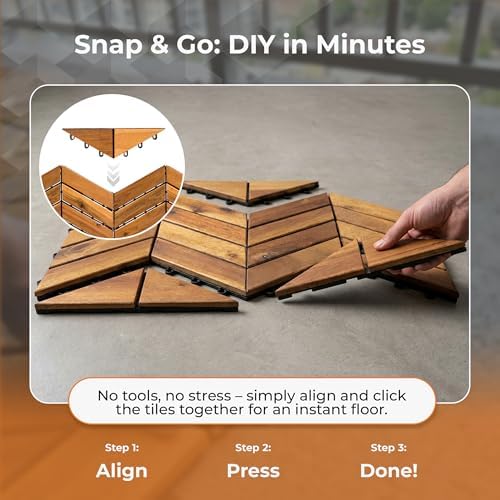 Majestick Goods 4-Pack Herringbone Edge Acacia Wood Interlocking Deck Tiles - Image 3
