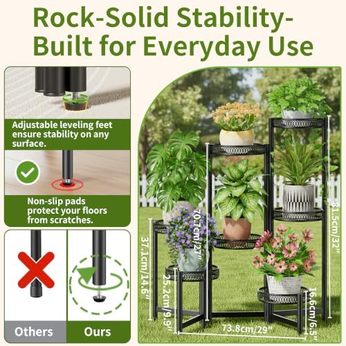 Plant Stand Indoor Outdoor, 7 Tier Large Plant Stand - Image 3