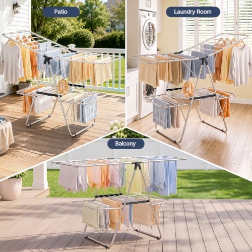 Stainless Steel 2-Tier Foldable Clothes Drying Rack, 57 Inches Max Height - Image 7