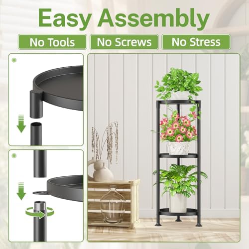 iDavosic.ly 3 Tier Plant Stand Indoor Outdoor, 10 In Wide Metal Tray - Image 4