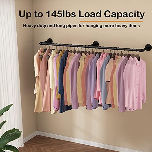 Wall Mounted Clothes Rack, 72.5in Industrial Pipe Clothing Rack - Image 6
