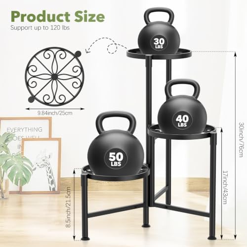 3 Tier Plant Stand Indoor Outdoor Corner, 10 Inch Wide Tray, Metal Black - Image 2