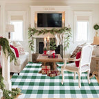Green & White Christmas Plaid Rug, Hello/Welcome Door Mat Layering Rug - Image 2