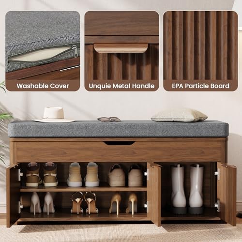 43.5" W Shoe Bench with Storage, Lift Top Entryway Bench - Image 5