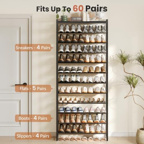 12 Tier Shoe Rack Organizer for 48-60 Pairs, Tall Metal Shoe Storage Shelf - Image 4