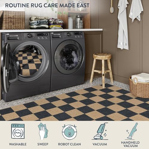 Lahome Checkered Easy Jute Outdoor Runner Rug, 2x6 Kitchen Rugs Washable - Image 4