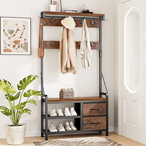 Lulive Hall Tree with Bench and Shoe Storage, 31.5” Coat Rack Freestanding - Image 2