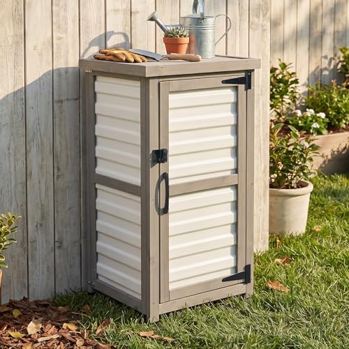 Outdoor Storage Cabinet with Metal Top, Wooden & Plastic Potting Bench & Tool by PETSCOSSET