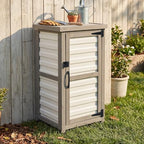 Outdoor Storage Cabinet with Metal Top, Wooden & Plastic Potting Bench & Tool by PETSCOSSET