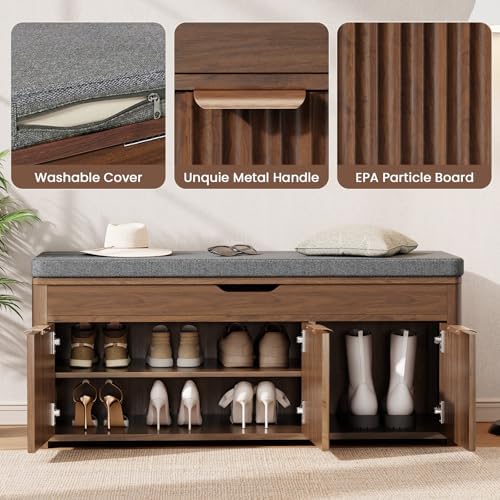 37.4" W Shoe Bench with Storage, Lift Top Entryway Bench - Image 5
