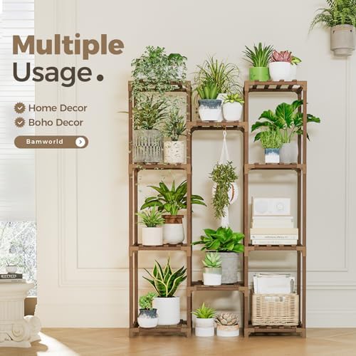 Bamworld Plant Stand Indoor Outdoor Tall Plant Shelf - Image 4