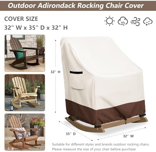 Outdoor Adirondack Rocking Chair Cover, Heavy Duty 600D Waterproof Patio - Image 3