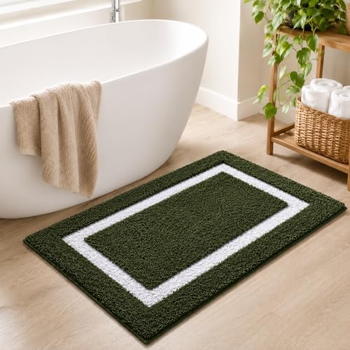 Color&Geometry Mini Green Bathroom Rugs 24x16, Extra Soft Absorbent Microfiber - Image 2