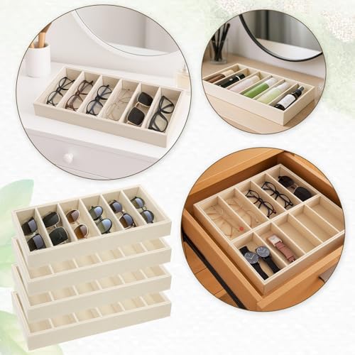 JJUNW 4 Pcs Velvet Sunglasses Organizer Tray, 6 Grids Beige - Image 6
