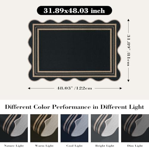 Easy Jute Black Front Door Mat, 2.6x4 Washable Entryway Rug Non Slip Small - Image 2