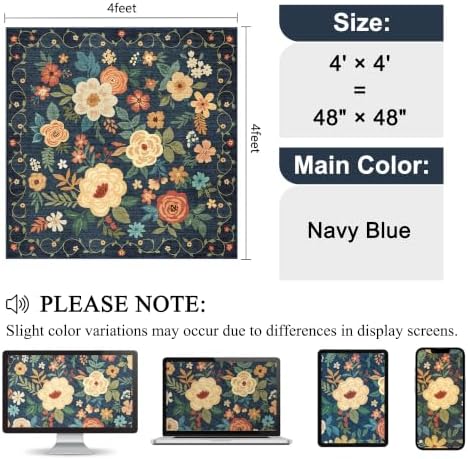 DUKINO 4x4 Square Area Rug, Floral Washable Rug - Image 2