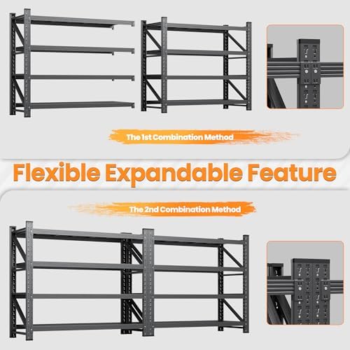 71.3” Wide Heavy Duty Metal Garage Shelving, Adjustable Storage Shelf - Image 5