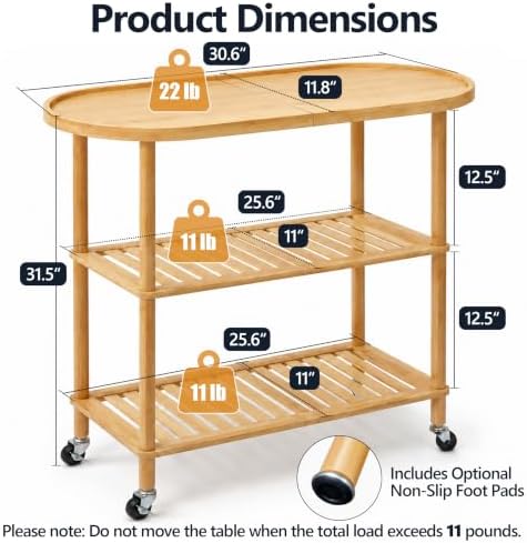 3-Tier Rolling Entryway Table, 30.6'' Narrow Bamboo Console Table - Image 3