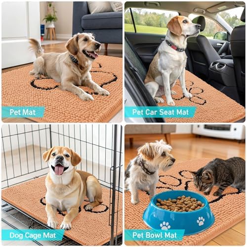 OLANLY Dog Door Mat for Muddy Paws 48x30, Paw Print Design Chenille Mud Mat - Image 7