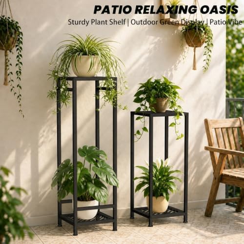 TOSKING 2-Tier Tall & Wide Metal Plant Stand Indoor Outdoor - Image 2