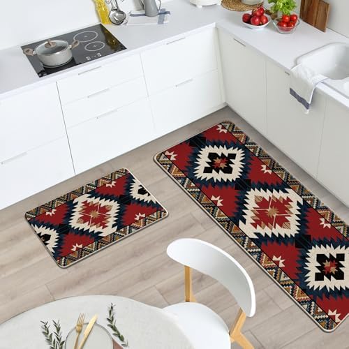 Southwest Native American Aztec Kitchen Rugs Set of 2 - Image 2