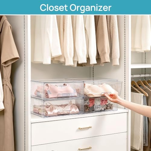 Vtopmart 2 Pack Large Clear Stackable Plastic Storage Drawers - Image 4