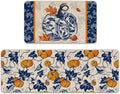 Fall Chinoiserie Pumpkin Kitchen Rugs Set of 2, Autumn Thanksgiving by Livcoz