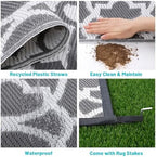 HEBE Waterproof Outdoor Rug 9'x12', Geometric Reversible Plastic Patio Rug - Image 4