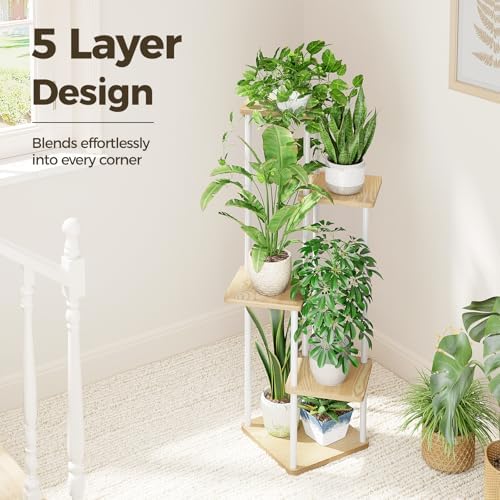 Bamworld White Plant Stand Indoor Corner Plant Shelf - Image 4