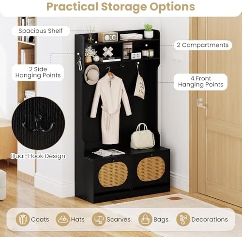 Giantex 4-In-1 Hall Tree with Bench and Shoe Storage, Entryway Bench with Coat - Image 6