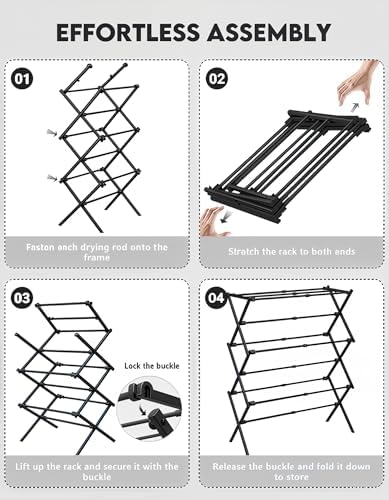 3-Tier Metal Folding Clothes Drying Rack, Laundry Drying Rack Clothing | - Image 7