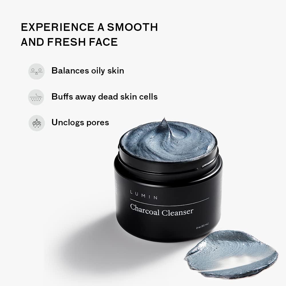 Lumin Charcoal Face Wash for Men Skincare - Daily Detox, Hydrating Face Cleanser, Removes Impurities, Exfoliates, Unclogs Pores, Controls Oil, Soothes Irritation, All Skin Types, 2 Pack