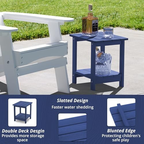 LUE BONA Outdoor Side Table, 2-Tier HDPS Small Patio Table - Image 5